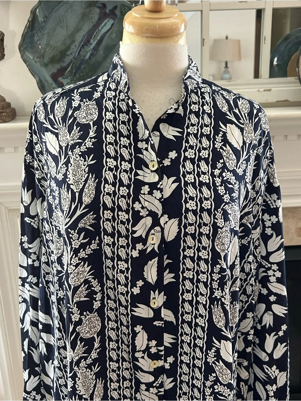 Oscar de la Renta/Saks Fifth Avenue Vintage Navy and White Floral Swim Cover-Up